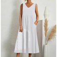 thumbnail image 2 of YABCSAZ Women Summer Plus Size Dress Solid Color Round Neck Casual Sleeveless Dress Loose Long Hawaiian Holiday Maxi Tank Dress, 2 of 6