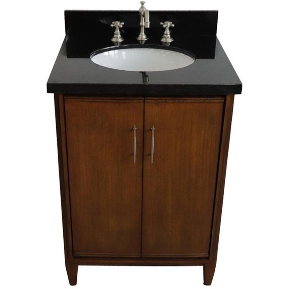 MCM 25" Single Oval Sink Solid Wood Vanity in Walnut/Black Galaxy