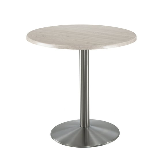 Indoor/Outdoor 36" Tall OD214 Stainless Steel Table Base with 22" Diameter Foot and 30" Diameter Indoor/Outdoor White Ash Top by the Holland Bar Stool Co.