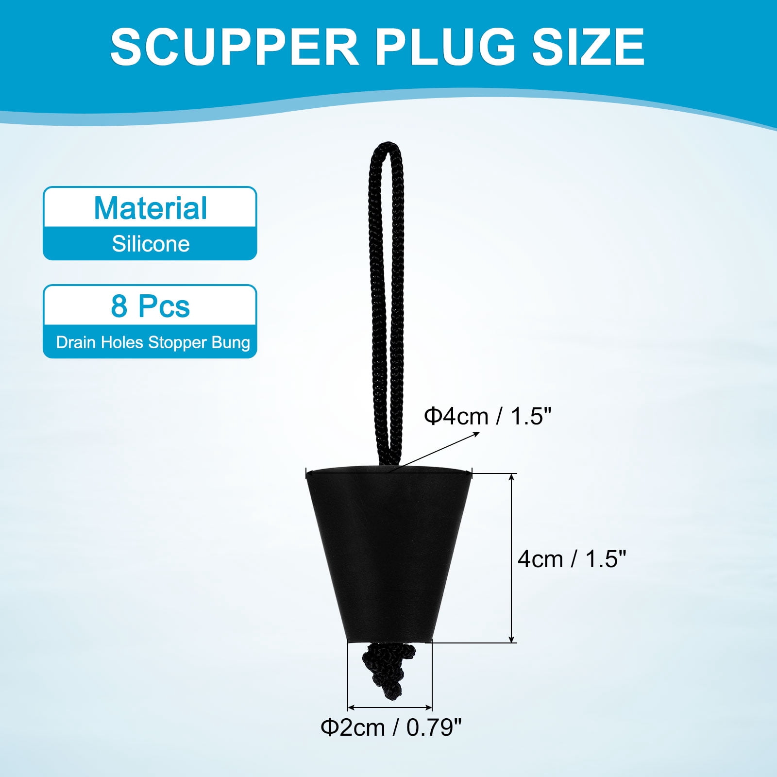 Uxcell Universal Kayak Scupper Plug Kit, 8 Pack Silicone Scupper Plugs Fit for 0.79" to 1.5" Scupper Holes, Black