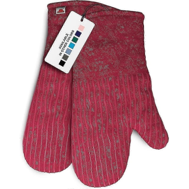 Heat Resistant Oven Mitts - Set of 2 Silicone Kitchen Oven Mitts, Red Edition