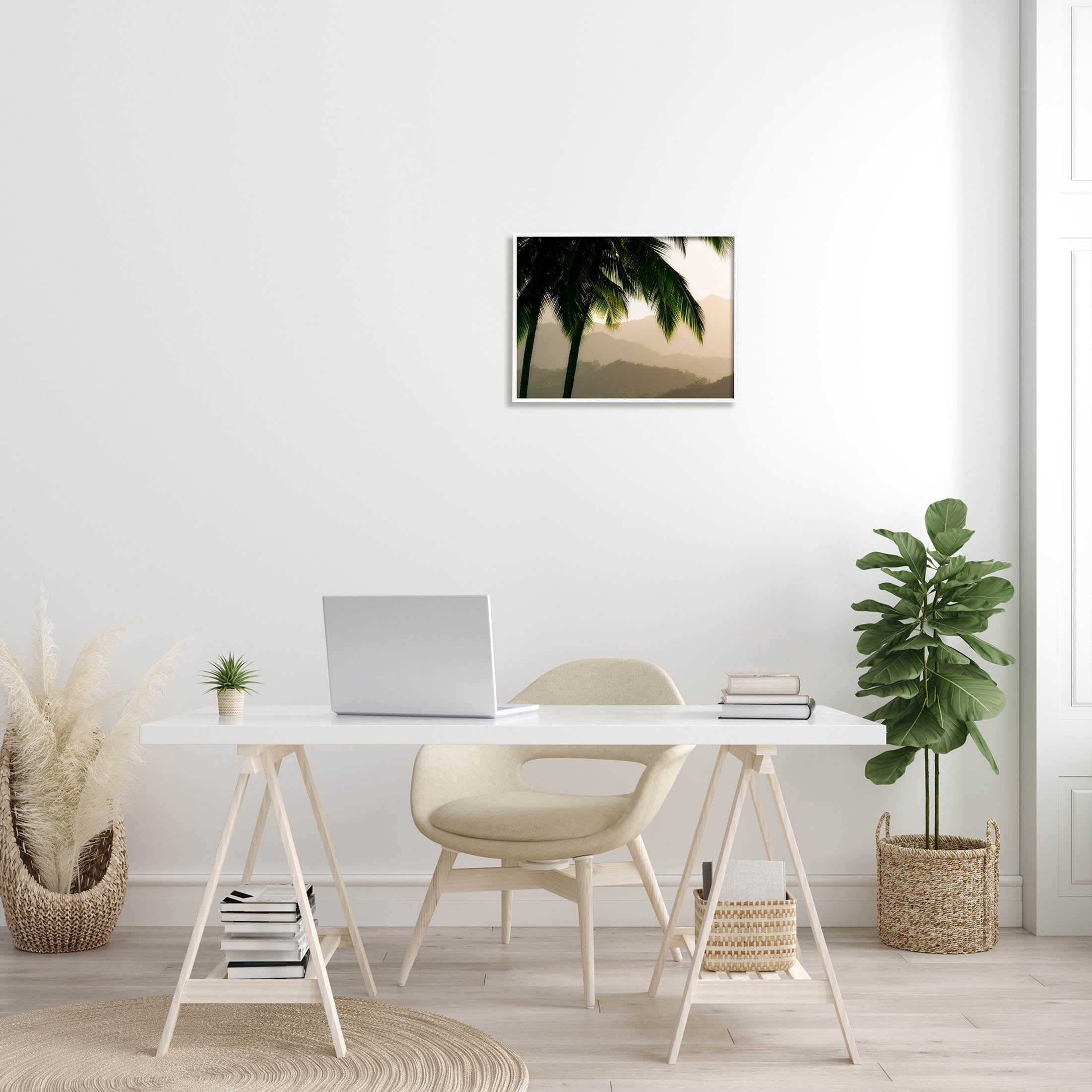Stupell Industries Palm Trees At Sunrise Mountain Range Photograph White Framed Art Print Wall Art, Design by Dennis Frates