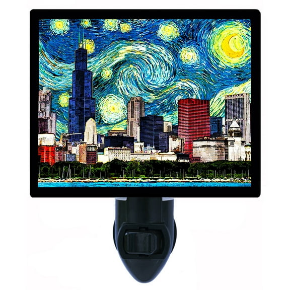 Night Light - Chicago Starry Night. | Van Gogh Theme, Includes Free Switchable Insert, 4W Bulb, E12 Base