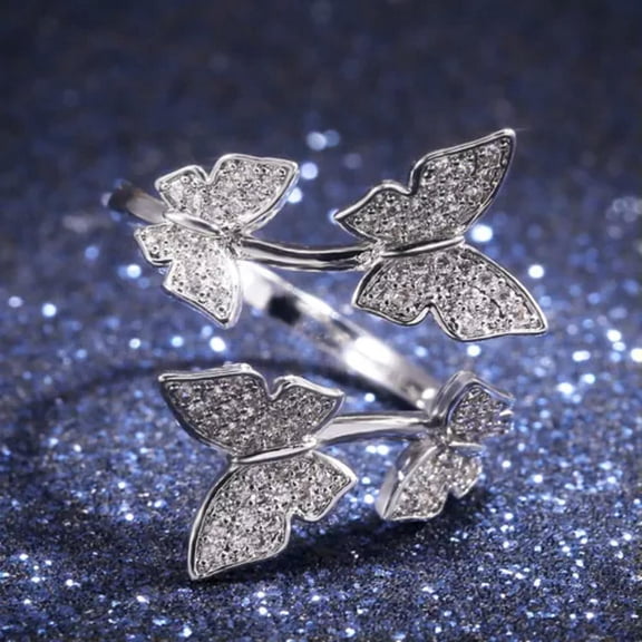 Butterfly 925 Silver,Gold,Rose Gold Ring Cubic Zircon Women Gift Adjustable