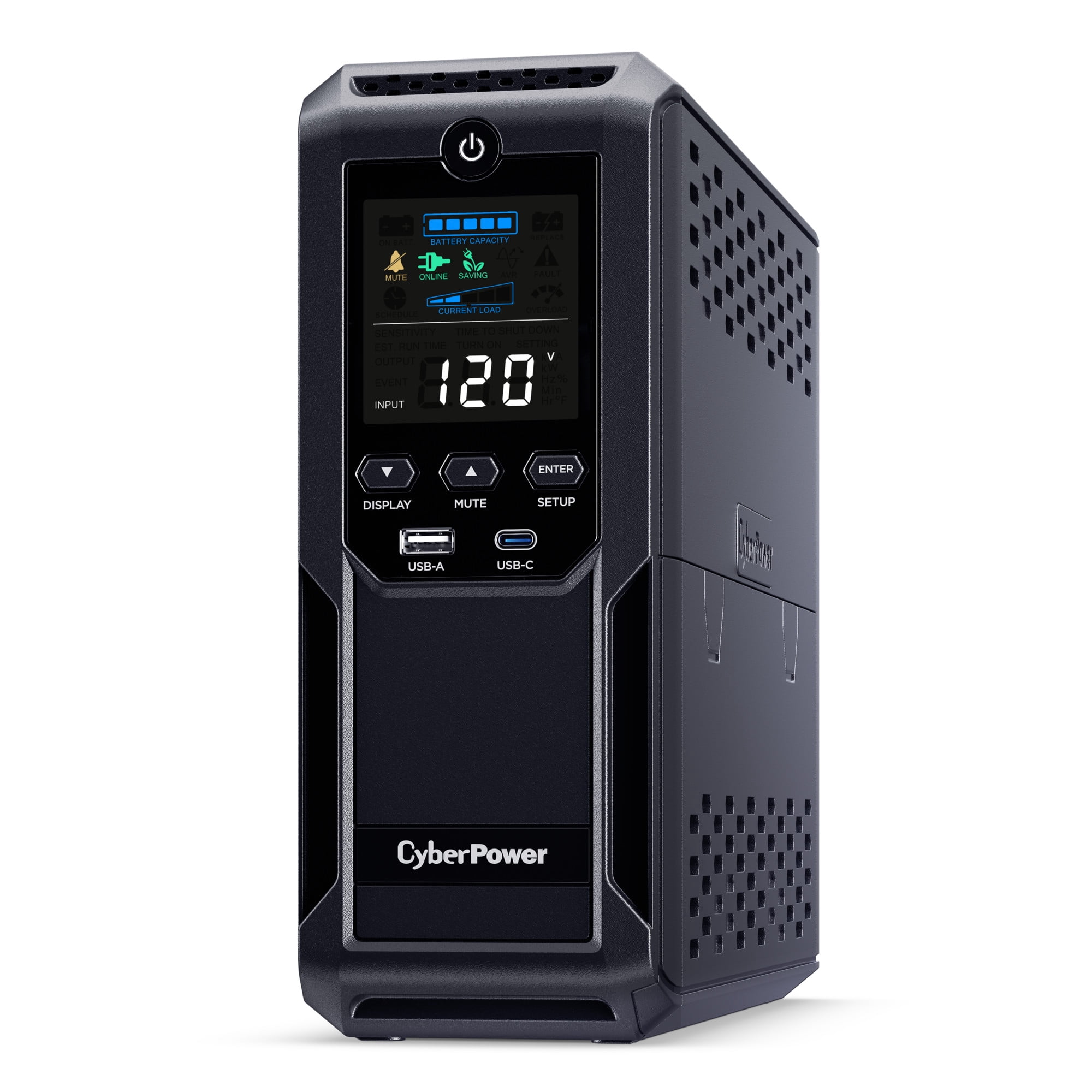 CyberPower CP1500AVRLCD3 UPS, 1500VA/900W, 120V, 12 Outlets, LCD Display, AVR, 6 ft Cord, Black