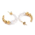 thumbnail image 2 of Ion Plating(IP) 304 Stainless Steel Round Stud Earrings Plastic Beaded Half Hoop Earrings for Women Golden 29~29.5x7mm, 2 of 2