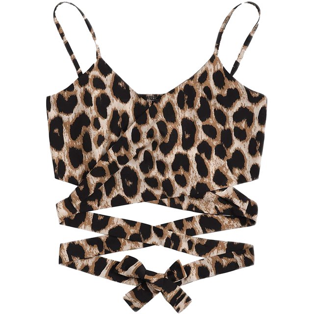 Women's Spaghetti Strap Knot Back Crop Top Wrap Cami Top