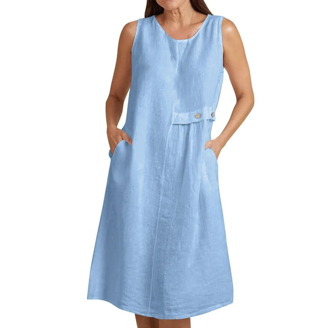 Vestido de Verano para las Mujeres Playa, Moda Vacaciones Color Sólido sin Mangas Hueco Fuera de la Fiesta Midi para Casual