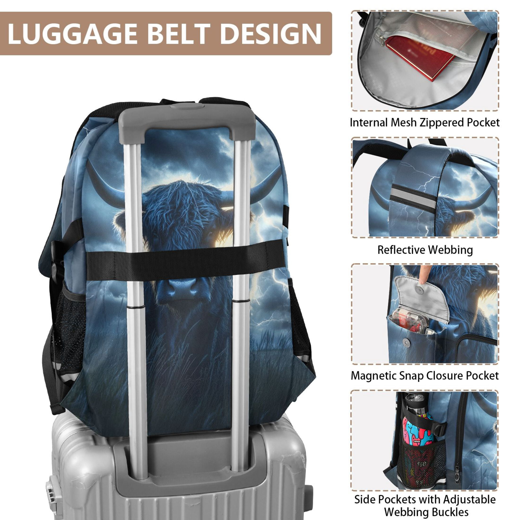 ALAZA Cow Lightning Print Student Backpack School Bookbag Large Laptop Daypack Travel Bag