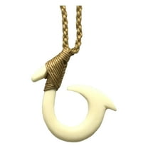 Hawaiian Jewelry Hand Carved Round Fish Hook White Buffalo Bone Hawaii Necklace From Maui Hawaii