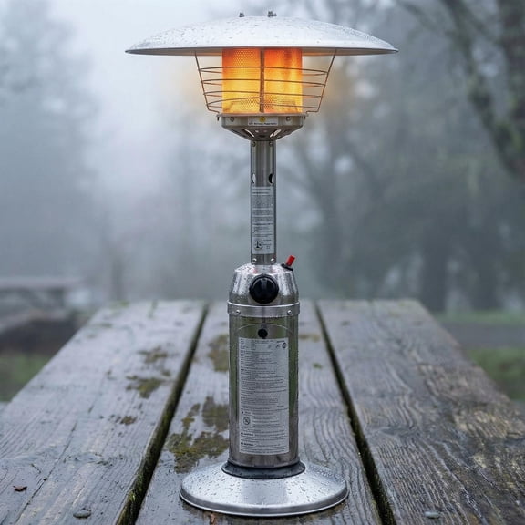 Demifill 11 000BTU Portable Tabletop Patio Stainless Steel Standing Propane Heater, Portable Patio Heater, Silver