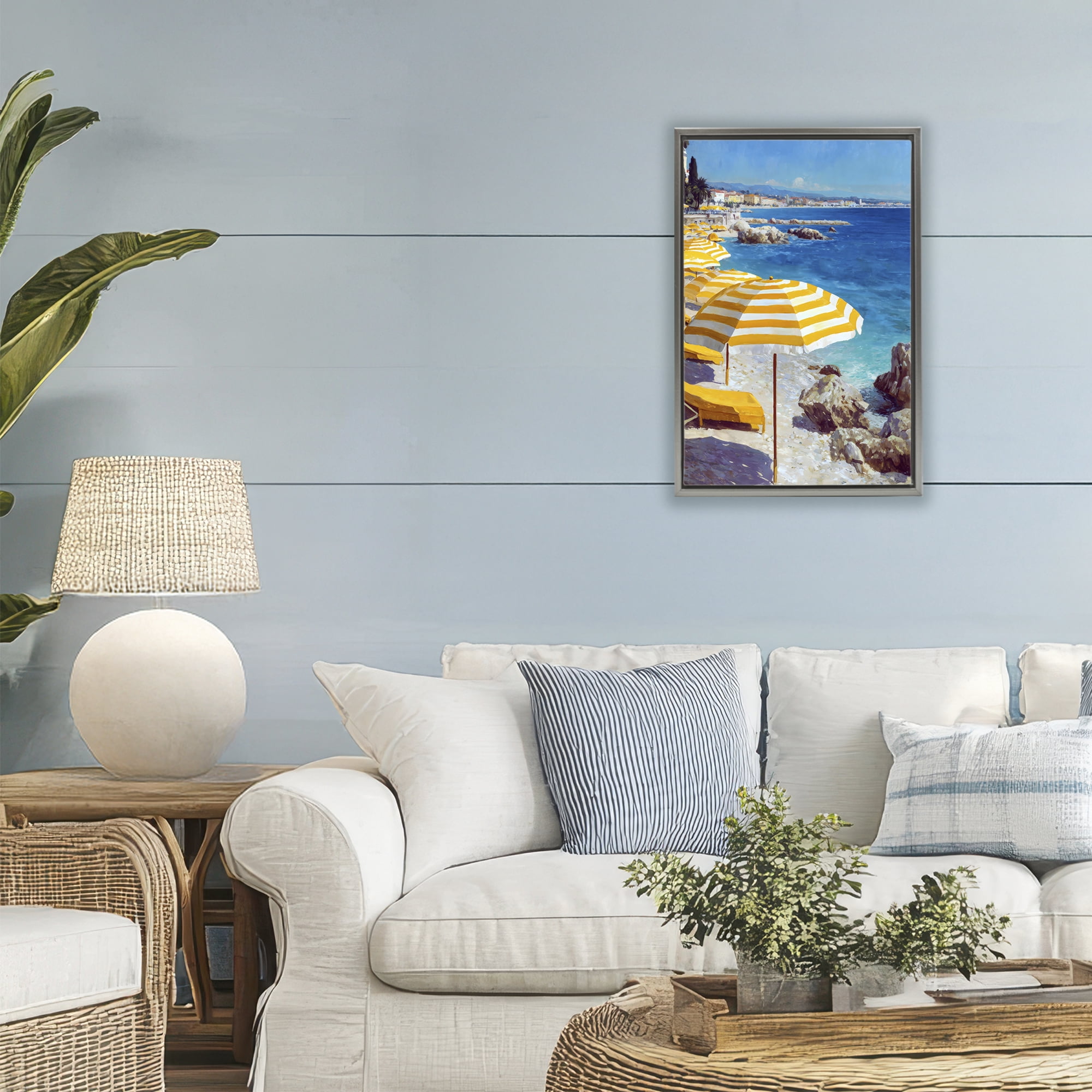 Stupell Industries Sunshine on the Shore Gray Framed Floater Canvas Wall Art, design by Petal Prints Design