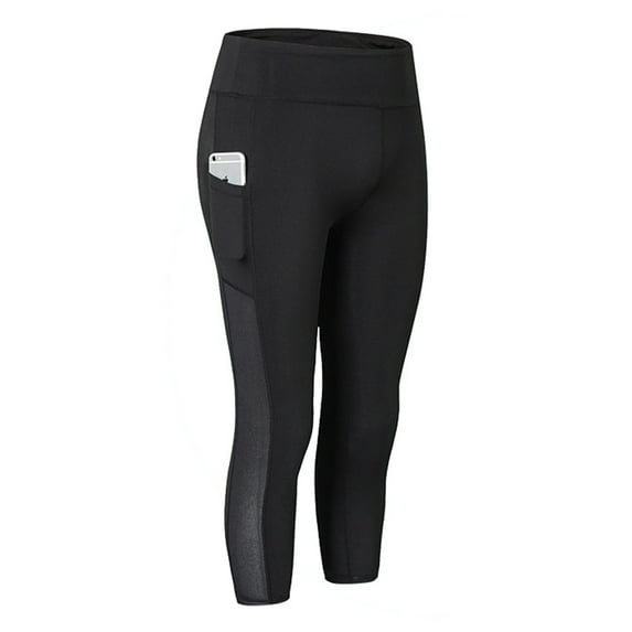 Frontwalk Women Stretch Capri Yoga Leggings Pants with Pockets Elastic High Waist Tights for Workout Gym Bike Exercise