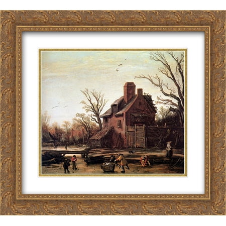 Esaias van de Velde 2x Matted 24x20 Gold Ornate Framed Art Print 'Winter landscape with farmhouse'