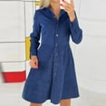 thumbnail image 2 of LLYwey s Off the Shoulder Dresses for Women Fashion Casual Lapel Solid Color-Breasted Long Sleeve Dress New Casual Dresses Blue M, 2 of 9