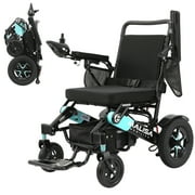 Electric Wheelchair for Adults, Folding All Terrain Lightweight Wheelchairs, Black Leather