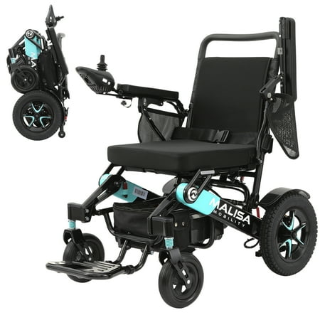 Electric Wheelchair for Adults, Folding All Terrain Lightweight Wheelchairs, Black Leather