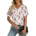 thumbnail image 2 of Womens Blouses Summer Short Sleeve Tops Dressy V-Neck Casual Loose Fit Floral T Shirts M YH002, 2 of 4