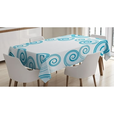 Ambesonne Teal and White Tablecloth Rectangular Table Cover, Water Waves, 60"x90", Blue White
