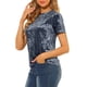 thumbnail image 4 of Camiseta de terciopelo de mujer para fiesta Inspire Chic, cuello redondo, manga corta, casual, talla XS, gris azul, 4 of 8