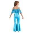 thumbnail image 2 of TiaoBug Kids Girls Metallic Tassels Off Shoulder Flared Jumpsuit 70s Party Hippie Disco Dance Unitards Green 16, 2 of 7