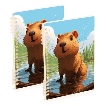 Baby Capybara in Water Notebook Detachable Coil Notebook Diary for Office School Travel Logs A5 Size 60 Pages 2 Pack