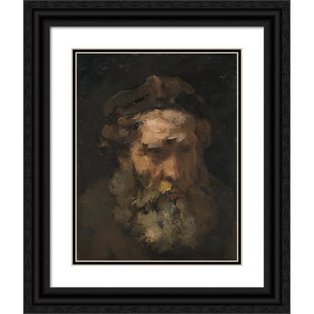 Rembrandt van Rijn 19x24 Black Ornate Framed Double Matted Museum Art Print Titled: Head of Saint Matthew (Probably Early 1660s)