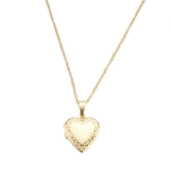 HIJONES Women's Stainless Steel Smiple Heart Love Locket Engraved Necklace Photo Frame Pendant Chains Gold