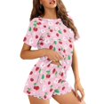 thumbnail image 3 of Yuyamidu Cherry Flower 2 Pcs Women'sPajama Set for Summer Short Sleeve Round Neck Sleep Shirt & Lounge Shorts 2 Piece PJs for Hot Weather, 3 of 7