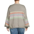 thumbnail image 3 of Debut Women's Plus Size Rainbow Striped Sweater with Puff Sleeves, 3 of 5
