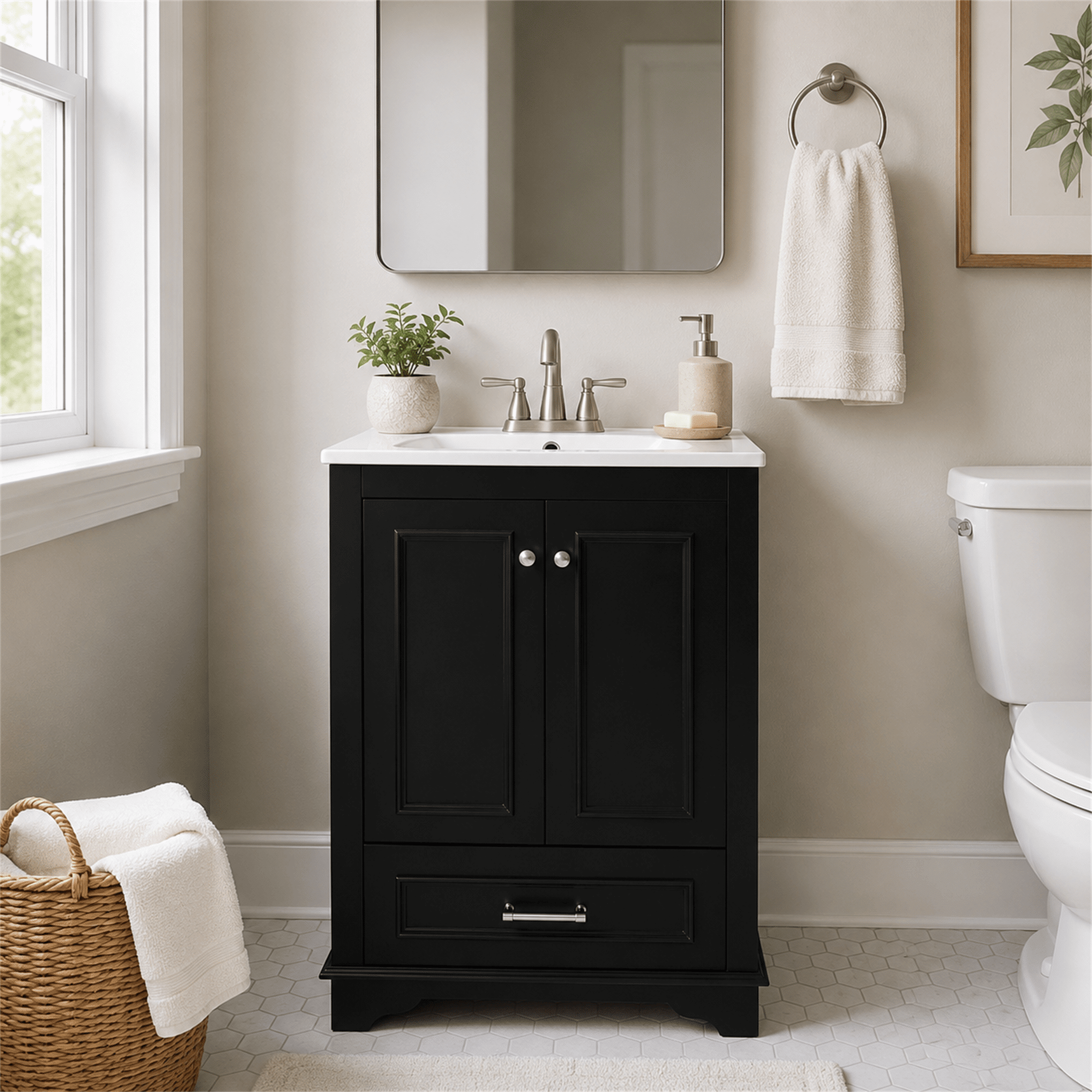 Homy Casa 24" Bathroom Vanity with Sink, Freestanding Soft-Close Cabinet for Small Bathrooms, Black