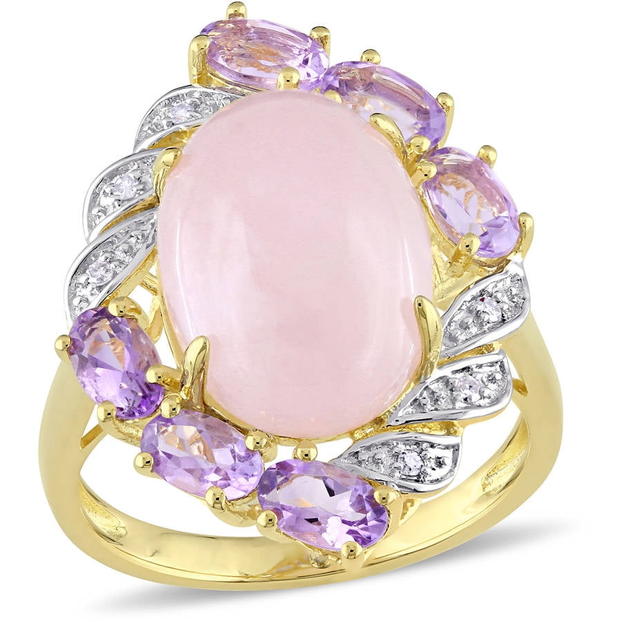 Tangelo 7-2 5 Carat T.G.W. Oval- Cut Amethyst and Rose Quartz Diamond-Accent Yellow Rhodium-Plated Sterling Silver... by Tangelo