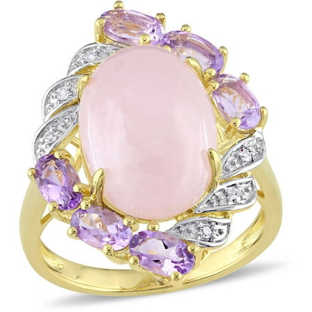 Tangelo 7-2/5 Carat T.G.W. Oval- Cut Amethyst and Rose Quartz Diamond-Accent Yellow Rhodium-Plated Sterling Silver Cocktail Ring
