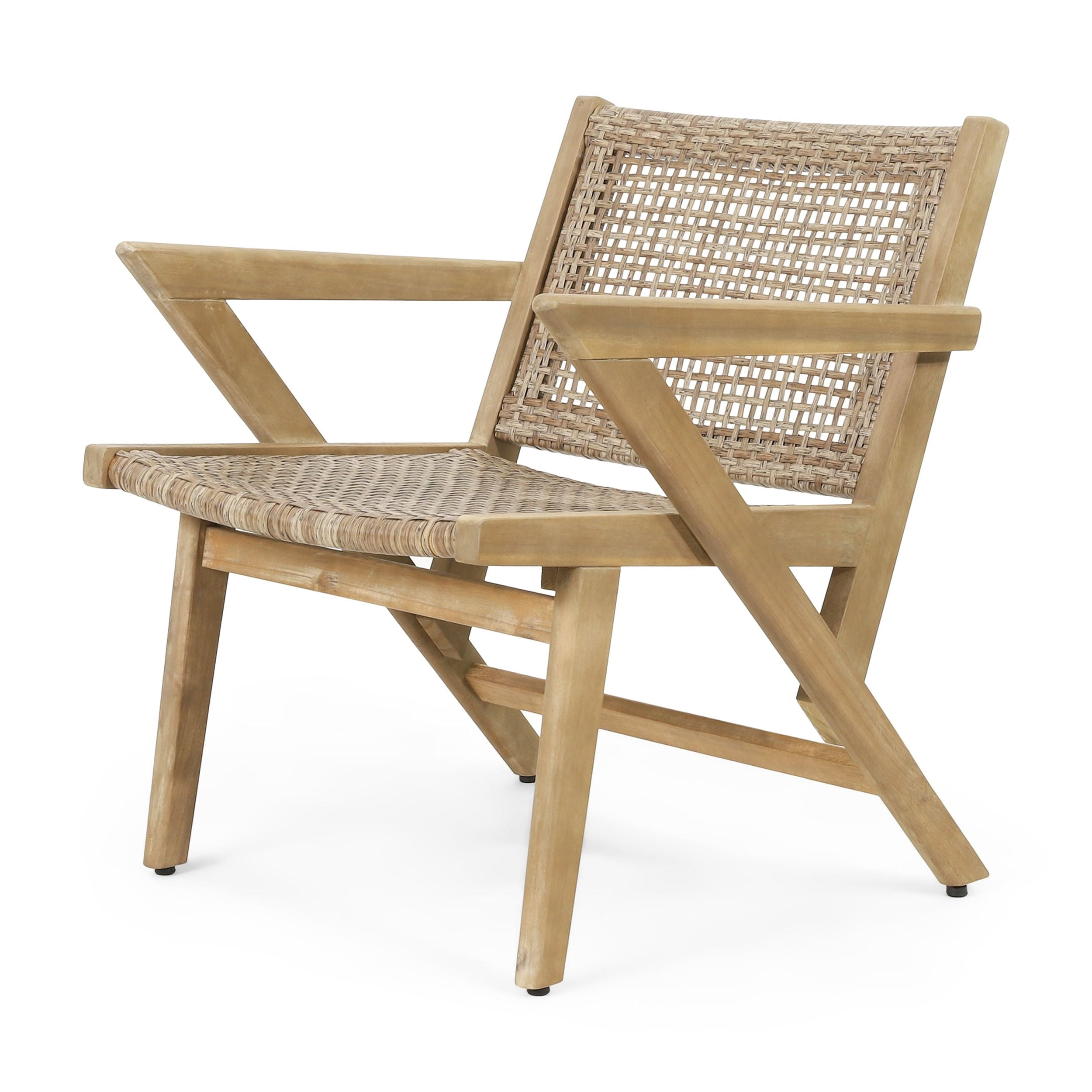 Outdoor Single Leisure Chair Set of 2, Wicker Frame Seats for Patio Garden, Light Brown