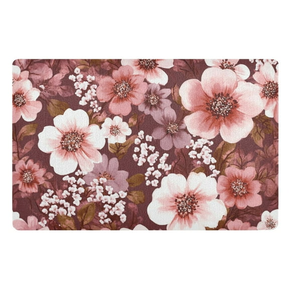 Vintage Pink Floral Floor Door Mat Outdoor Indoor for Home Entrance Welcome Mats 32"x20"