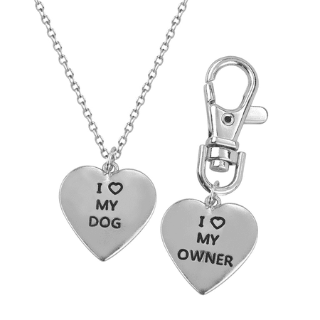 Lux Accessories I <3 Love My Dog Owner Best Friends BFF Pendant Necklace Matching Tag Collar Keychain (Best Friend Tag Feet)