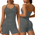 thumbnail image 2 of Soyumi Womens Workout Sets 2 Piece, Seamless Acid Wash Yoga Outfits Shorts and Crop Top Matching Gym Athletic Clothing Set Booty Lifting Shorts Strappy Halter Sports BraGray, 2 of 5