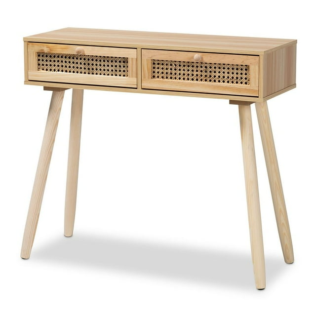 Baxton Studio Table Console en Bois Finition Rotin et Brun avec 2 Tiroirs
