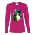 thumbnail image 2 of Earth Wolf Trees Mountains Nature Animal Lover Womens Graphic Long Sleeve T-Shirt, Fuschia, X-Large, 2 of 3