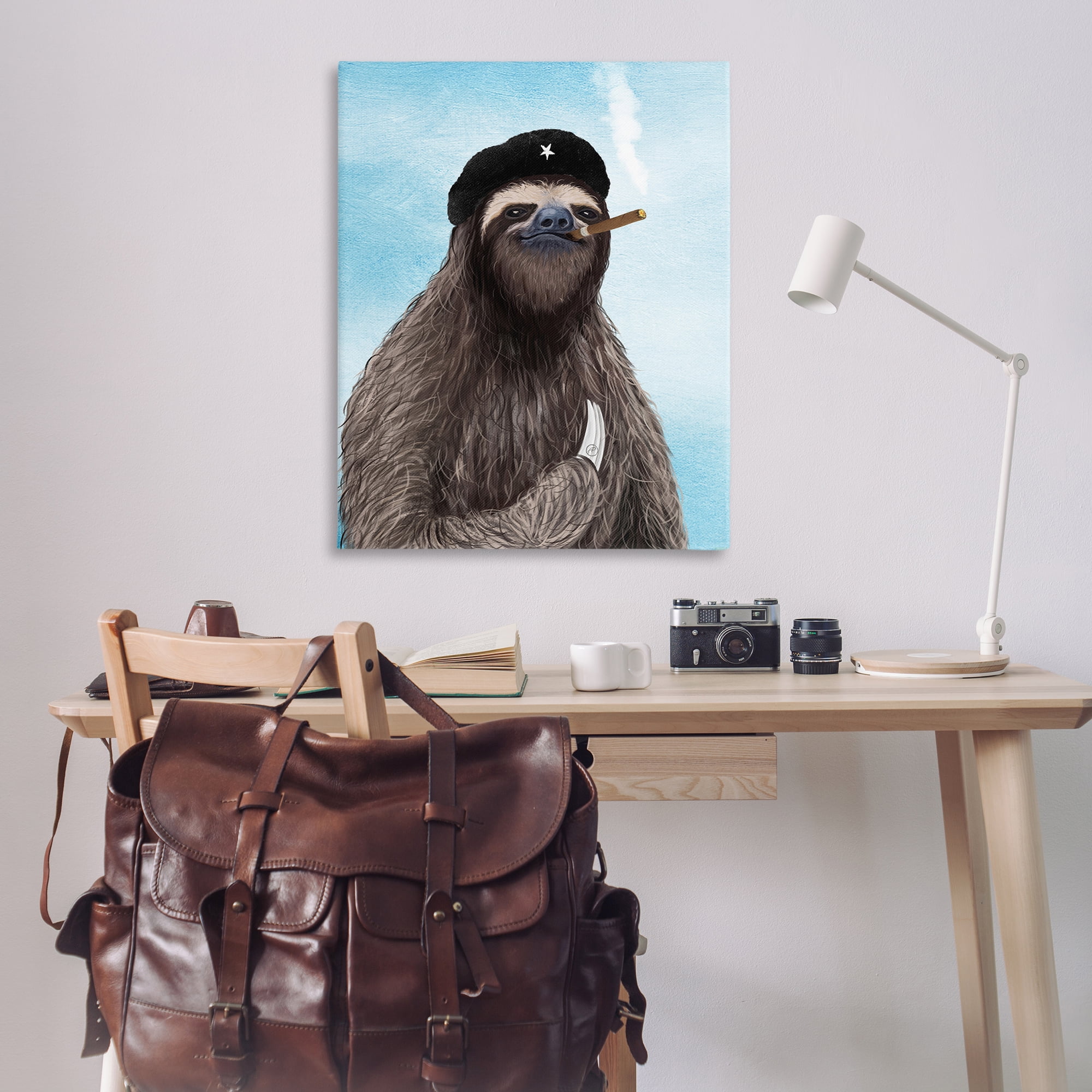 Stupell Industries Captain Sloth & Cigar Novelty & Humor Painting Wrapped Canvas Art Print Wall Art, 36 x 48