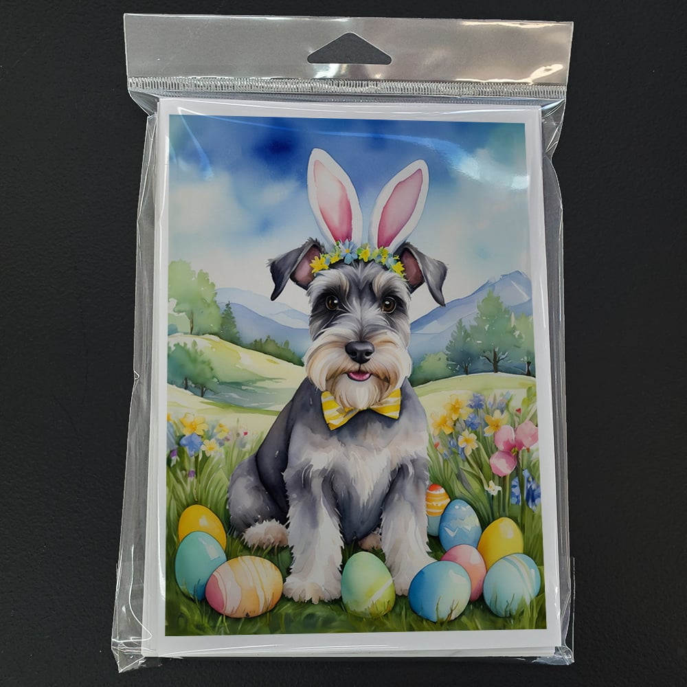 Schnauzer Easter Egg Hunt Greeting Cards Pack of 8 7 in x 5 in