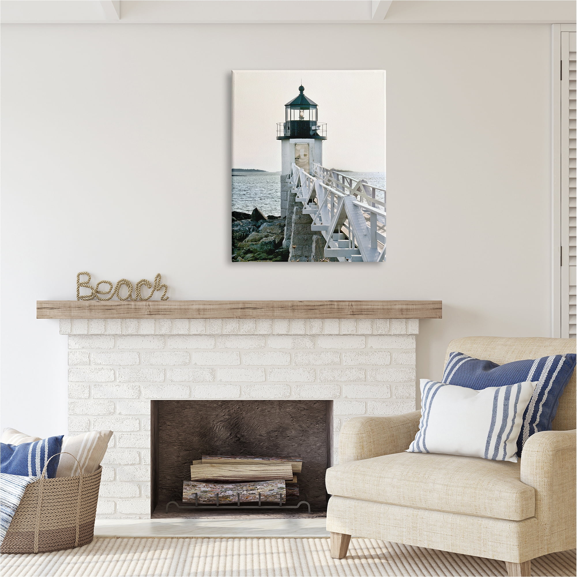 Stupell Industries White Lighthouse Photography Travel & Places Photography Gallery Wrapped Canvas Art Print Wall Art, 30 x 40