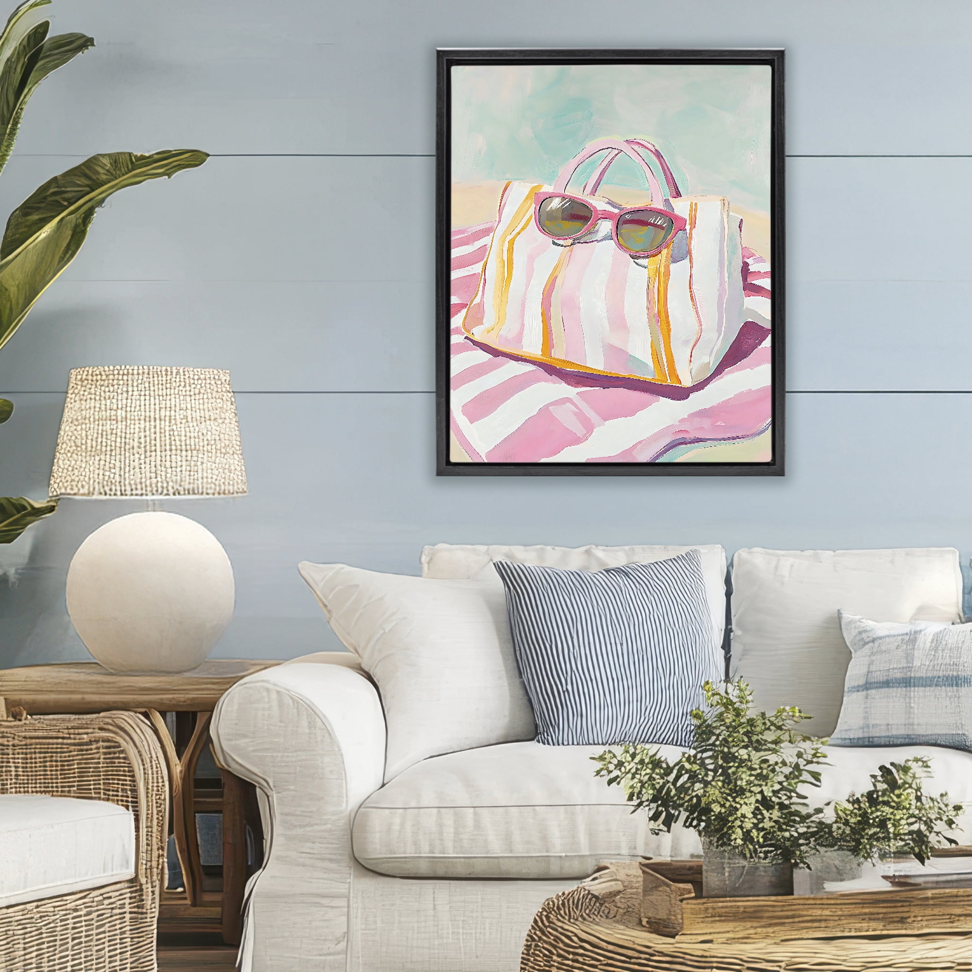 Stupell Industries Beach Bag & Sunglasses Black Framed Floater Canvas Wall Art, design by The Prints Vibe