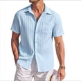 thumbnail image 2 of Camisas Casuales de Corta con Botones para Hombre, con Textura, para Playa y Verano, con Bolsillo Azul S, 2 of 10