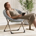thumbnail image 2 of Gray folding saucer sillas con cozy faux fur, soft thick padded seat, metal frame, y gold legs - moderno style para sala de estar, dormitorio, suitable para para niños y adults (x-grande), 2 of 9