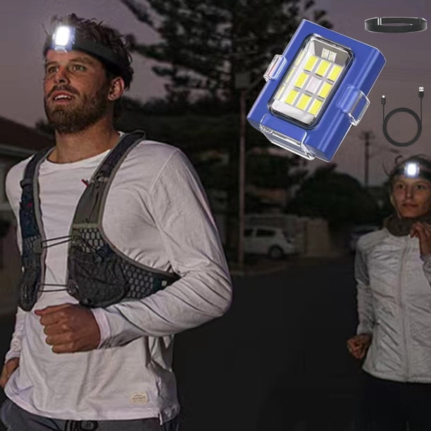 Linterna Frontal Recargable Por Usb para Exteriores, Carga Tipo C | Luz de Carrera Impermeable con Clip Rojo y Azul para Senderismo, Camping, Ciclismo, Pesca y Seguridad Nocturna