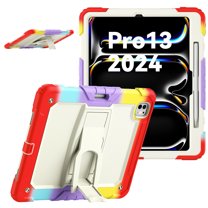 XYX For iPad Pro 13 inch Case 2024 (M4), 3in1 Heavy Duty Shockproof Tablet Case with Stand, Shoulder Strap, Rainbow Red