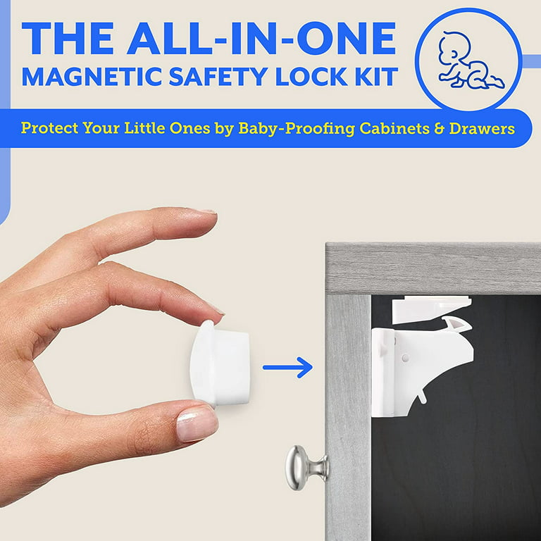 Cabinet Locks for Babies - 20-Pack Magnetic Baby Proof Safety Latches﻿, 3  Keys - Magnetic Child Proof Cupboard Drawers, Doors - Easy Installation No  Drilling or Tools Required 