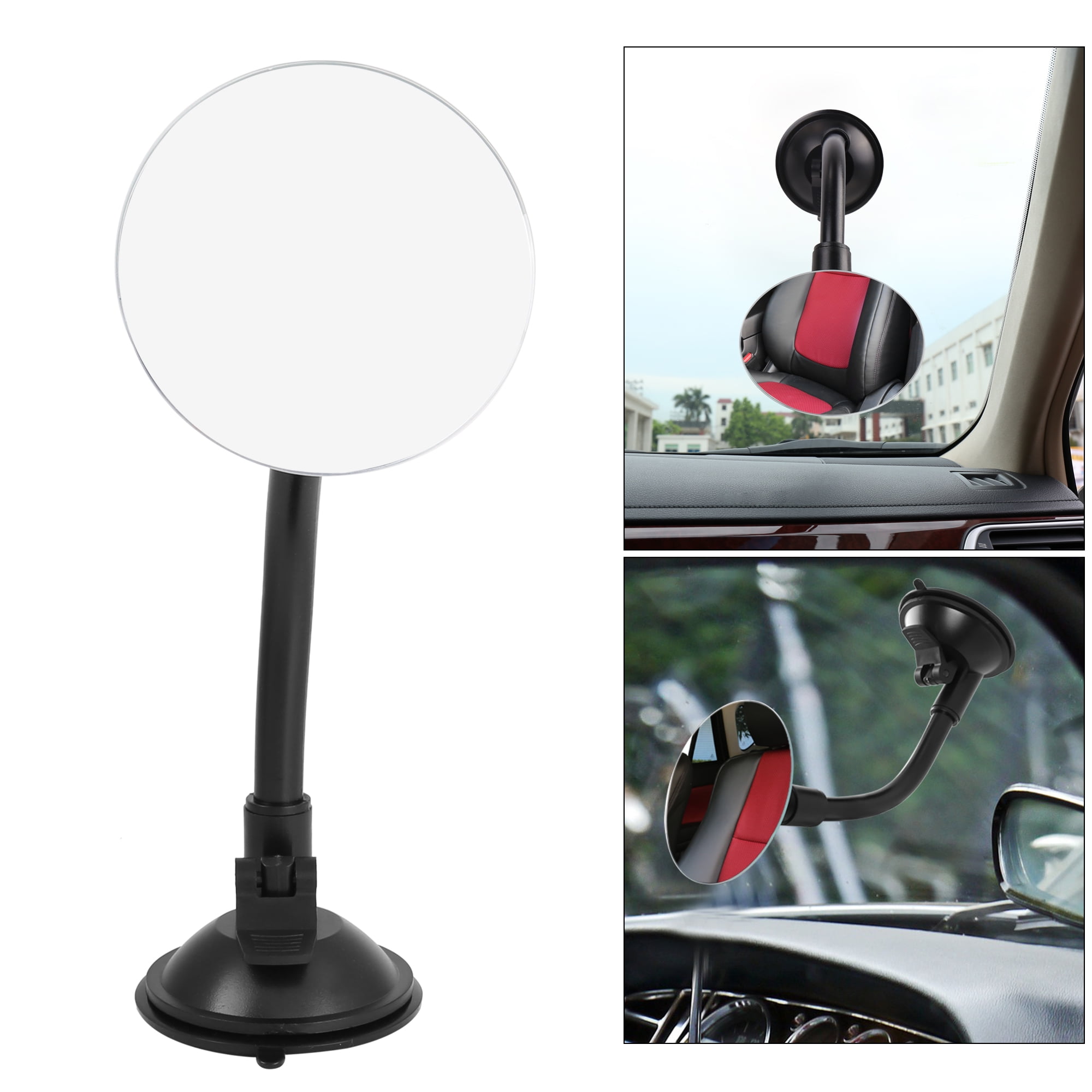 Unique Bargains Blind Spot Adjustable Car Mirror Rotate Suction Cup Rearview Mirror Black