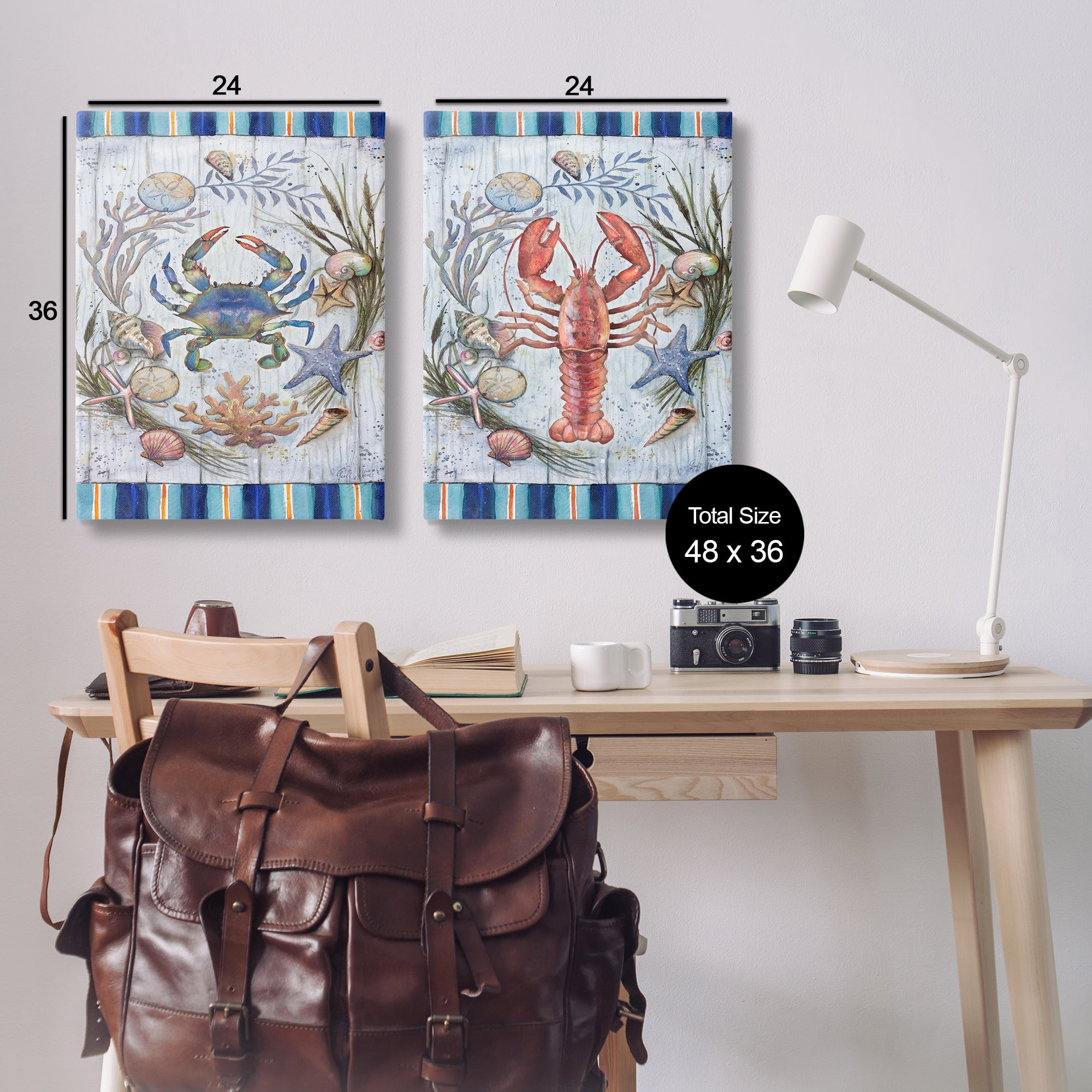 Stupell Industries Coastal Sea Life Stripes Nautical & Beach Painting Wrapped Canvas Art Print Wall Art, 24 x 36, Set of 2